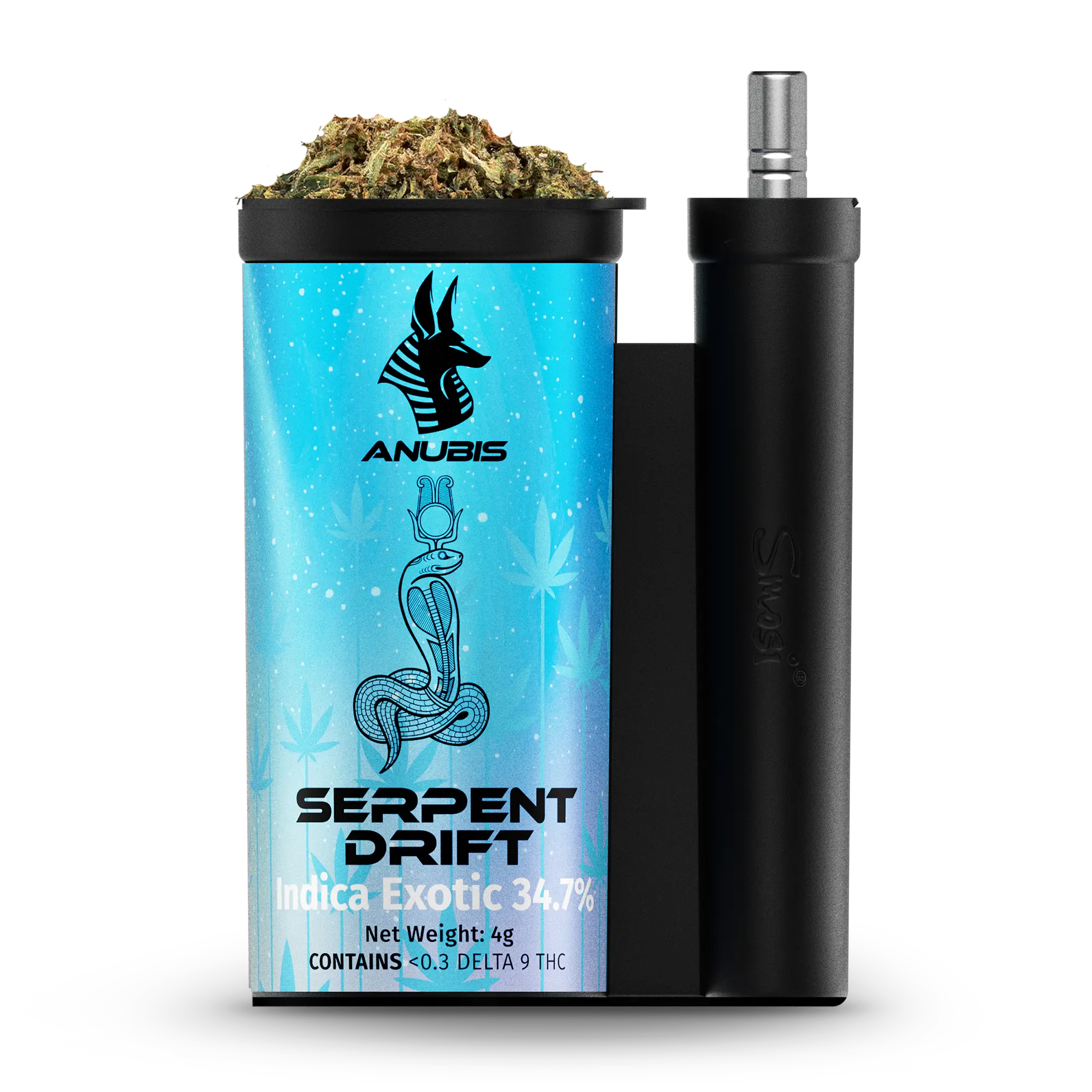 Anubis Serpent Drift - Indica - 4 Gram Premium Ground Flower + One Hitter Pipe - THCA